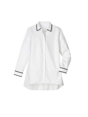 Chico's No-Iron White Black Contrast Trim Hi-Low Tunic Top - Size 3 XL